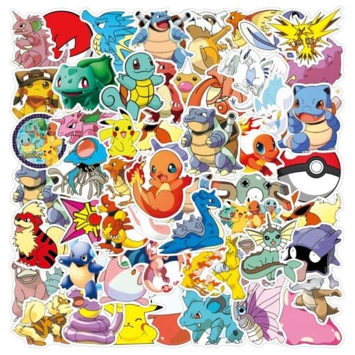 50pcs Kawaii Pokemon Anime Stickers Pikachu Stickers Laptop Suitcase Skateboard Guitar Phone Cartoon Stickers Kid Gift Toys